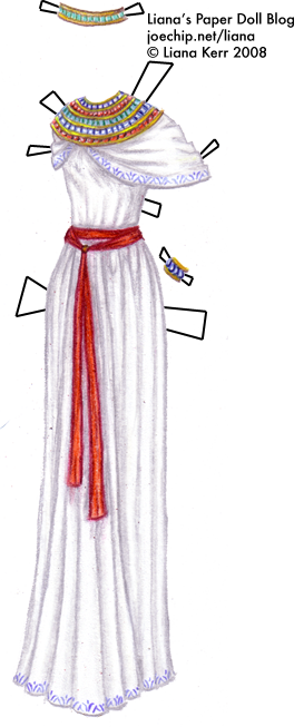  - halloween-costume-eight-egyptian-cleopatra-white-linen-dress-with-blue-lotus-pattern-and-jeweled-collar-and-red-sash-tabbed