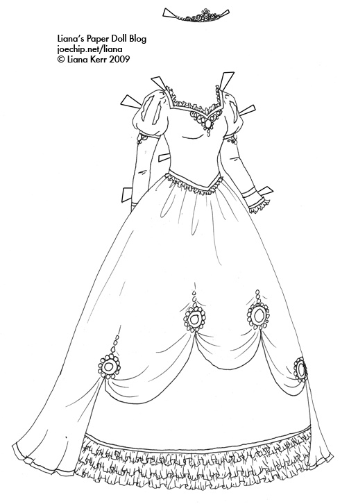 Black and White Princess Gown for Coloring Liana39s Paper