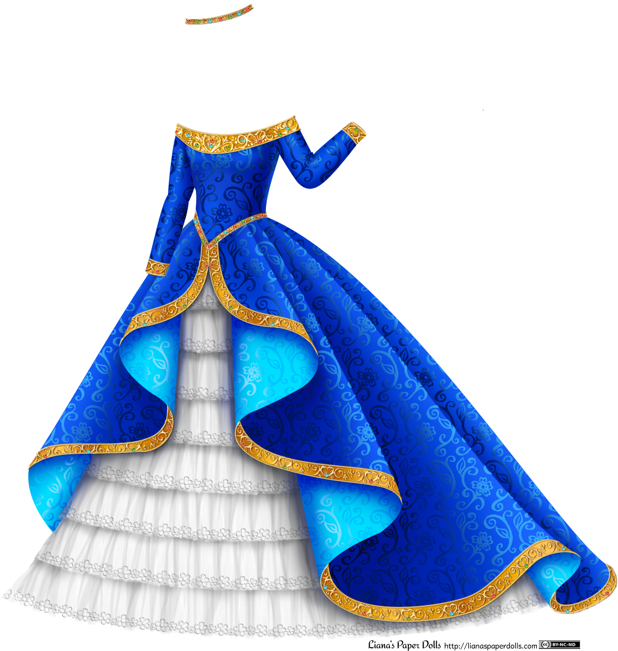 Blue and Gold Princess Gown with White 