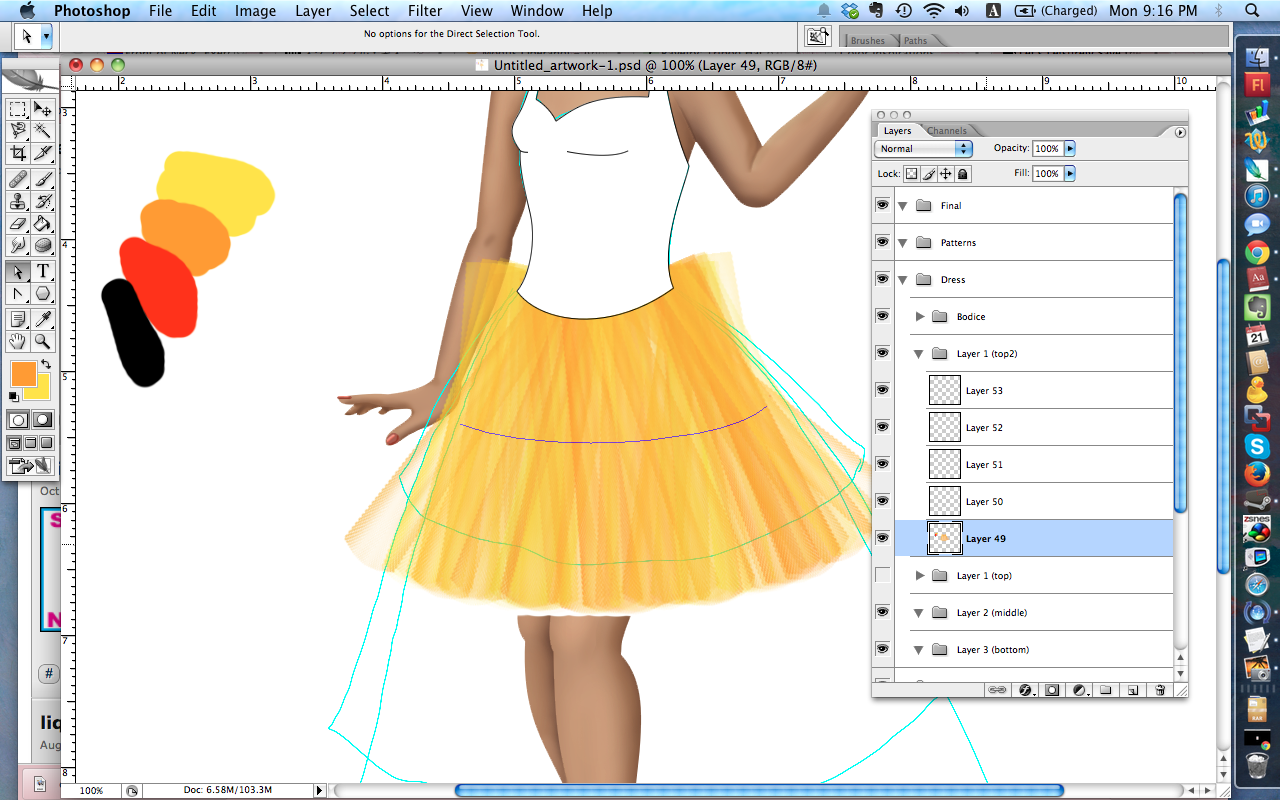 A rudimentary tulle skirt in shades of yellow and orange.
